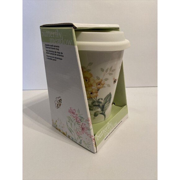 Lenox Butterfly Meadow 10oz Ceramic Thermal Travel Mug w/ Lid NIB Gift - Picture 4 of 8